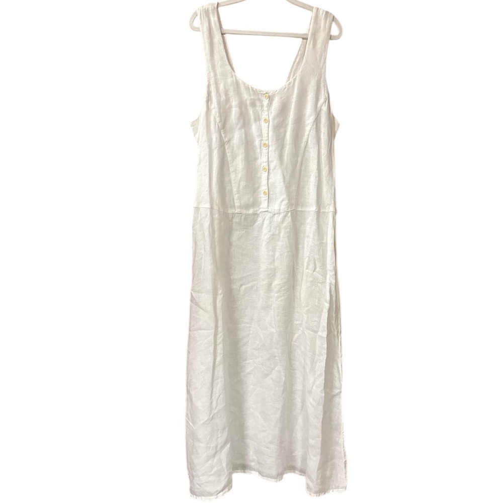 Flax White Sleeveless Linen Maxi Dress Button Front Size M Bust 40” Length 50”